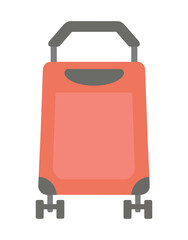 Flat Design Orange Rolling Suitcase with Gray Handle and Wheels Keywords: suitcase, luggage