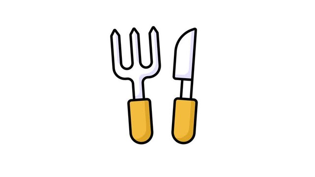 animated vector of fork and knife showing kitchen utensils, icon animation of cutlery
