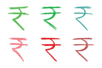 Set of hand drawn rupee currency symbol. Brush stroke doodle. Single element for design