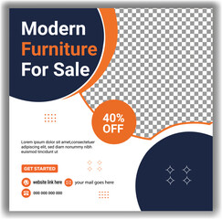 Modern furniture for sale social media post banner template with discount offer and contact details