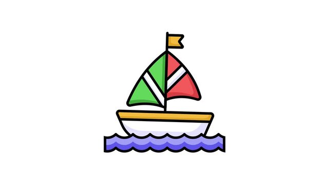 A sailboat icon animation represents a boat propelled by the wind using a sail, modern animated vector of boating