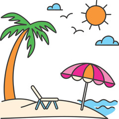 Hand-Drawn Beach Scene with Trees