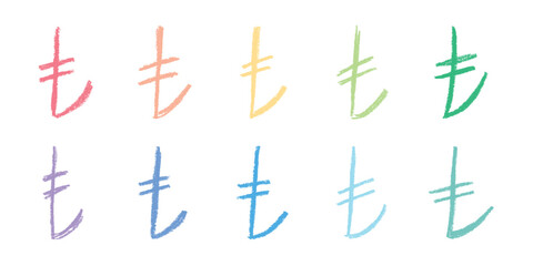 Set of hand drawn turkish lira currency symbol. Brush stroke doodle. Single element for design