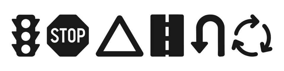 Obraz premium Vector set of traffic signs stop, u-turn, recycle