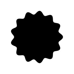 Sticker shape. Black wavy sticker isolated on white background. Starburst circle stiker. Discount label buble. Round sale bubble. Scallop stamp. Star burst wave. Icon tag price. Vector illustration
