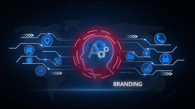 Branding development marketing strategy concept. Business, technology Global social network connection concept showing digital data communication across the earth background - Powered by Adobe