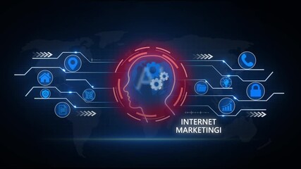 Digital Internet Marketing Concept With Global social network connection concept showing digital data communication across the earth background - Powered by Adobe