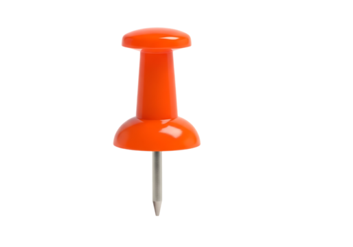 Bright orange push pin with sharp metal point isolated on transparent background - Powered by Adobe