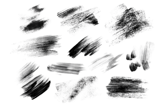 Varied pencil strokes and erased marks isolated on transparent White background png