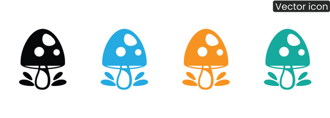 Discover a delightful set of stylized mushroom icons in four eye catching colors, bringing a touch of nature's charm to your creative projects.