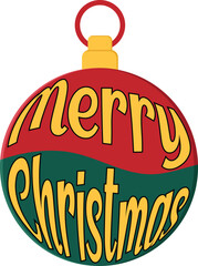 Merry Christmas Ornament Illustration in red and green