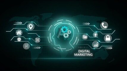 Digital Marketing Concept With Global social network connection concept showing digital data communication across the earth background - Powered by Adobe