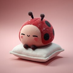 Cute ladybug plush toy rests peacefully on a soft pillow.