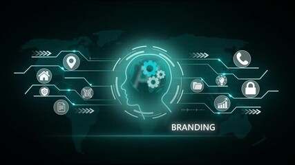 Branding development marketing strategy concept. Business, technology Global social network connection concept showing digital data communication across the earth background - Powered by Adobe