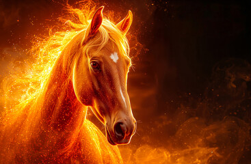 Fiery horse glowing in flames.