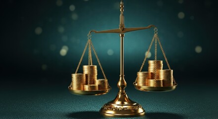 Gold balance scale with unequal coin stacks symbolizing financial imbalance and risk