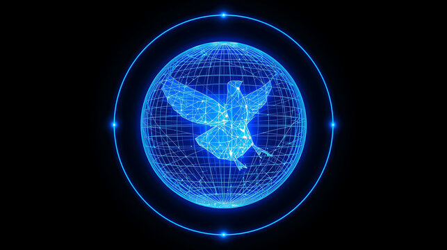 Abstract Digital Globe with Flying Bird inside connected through futuristic technology lines