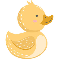 Cute Yellow Duckling Illustration with Pink Cheeks and Simple White Dot Accents on a Transparent Background
