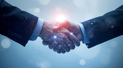 Business Partnership Handshake with Digital Sparkles for Success and Collaboration in Corporate World