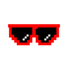 pixel sunglasses icon illustration with flat style design. Application, web, social media, sticker, banner, poster, lego. © Erlin