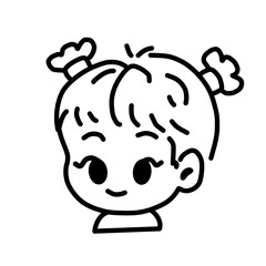Illustration of a little girl cartoon in flat style. Cute, chibi, outline.