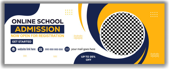 Online school admission banner design registration open for virtual learning program, digital education campaign promotion