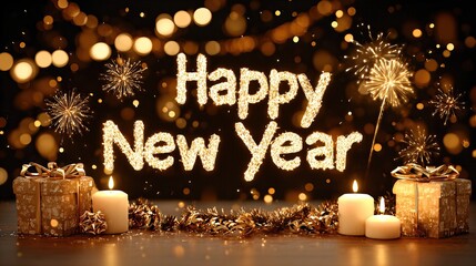 Happy New Year Celebration With Glowing Decorations and Elegant Table Setting Generative AI
