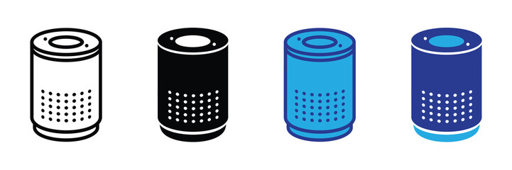 Voice assistant smart speaker icon set: modern digital personal device for smart home control technology isolated on white background