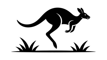 Obraz premium Kangaroo silhouette jumping over stylized grass, a symbol of australian wildlife, agility, and natural movement, ideal for logos and branding.