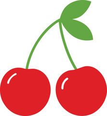 Cherry Pair Flat Vector Illustration Isolated on White Background
