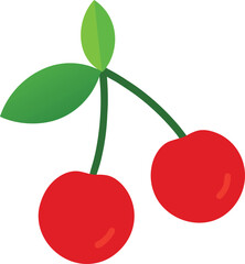 Cherries with Stem Flat Design Vector Illustration Isolated on White Background