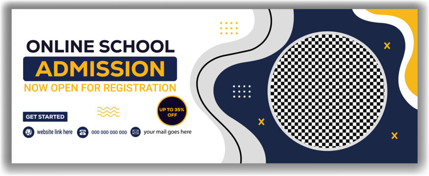 Online school admission banner template for new student enrollment and registration promotion. education ad