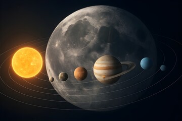 Solar System Aligned Over the Moon Surface