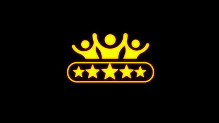 Yellow five star rating icon with happy people silhouette on black background stars five stars