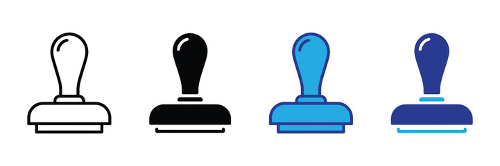 Rubber stamp icon set for official document approval or business validation. four variations of a traditional office seal symbol vector illustration. isolated on white background