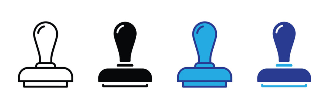 Rubber stamp icon set for official document approval or business validation. four variations of a traditional office seal symbol vector illustration. isolated on white background