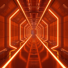 Futuristic orange corridor architectural design render showcases a modern and innovative approach to interior space, emphasizing bold color choices and cutting-edge design elements.