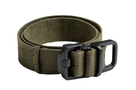Canvas belt in olive green with a simple black plastic isolated on transparent White background png
