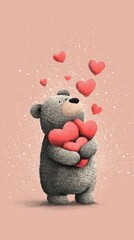 Cute teddy bear holding red hearts surrounded by floating heart shapes on pastel background symbolizing love kindness and affection for valentine themed visuals