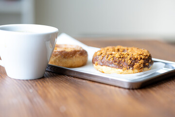 Close-Up of Donuts with a Shot of Espresso