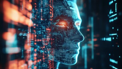 Artificial intelligence human head processing data digital future - Powered by Adobe