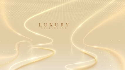 Cream stage background with golden neon light line and glittering star effects.