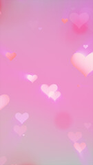 Soft glowing pink hearts floating on pastel background, symbolizing love and romance