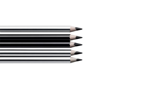 Monochrome pencils on transparent background