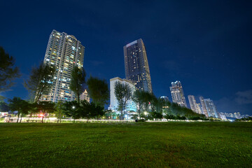 Penang city skyline glowing at gurney drive night