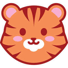 Cute Tiger Face With Orange Fur Red Stripes Pink Cheeks and White Muzzle on Transparent Background