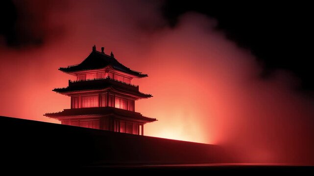 Tang Dynasty Night Scene: Chang'an City Wall and Illuminated Pavilions
