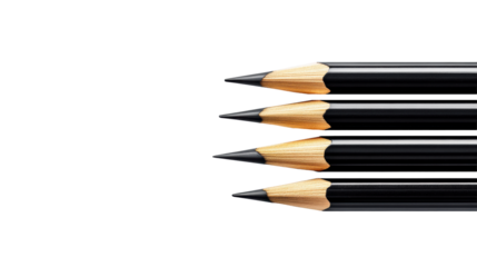 Black Pencils Aligned on Transparent Background