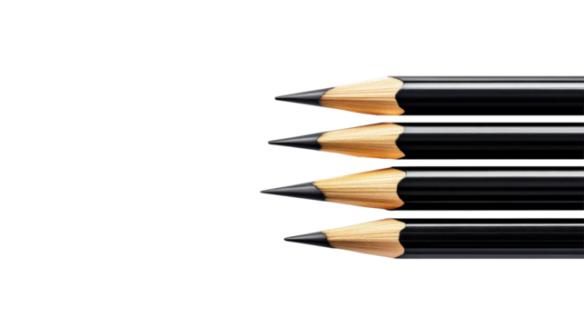 Black Pencils Aligned on Transparent Background