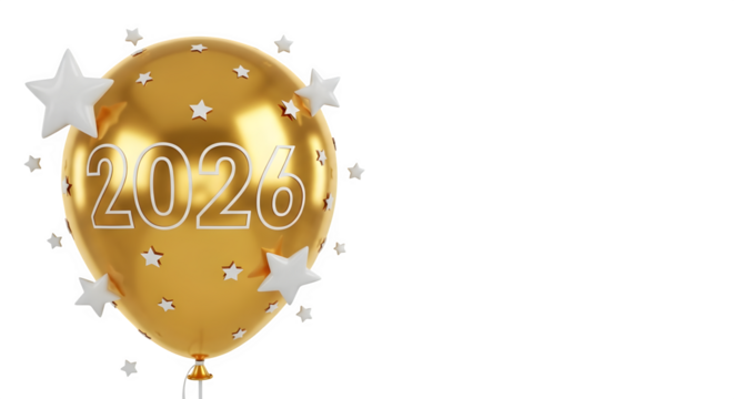 Golden balloon with 2023 text and stars